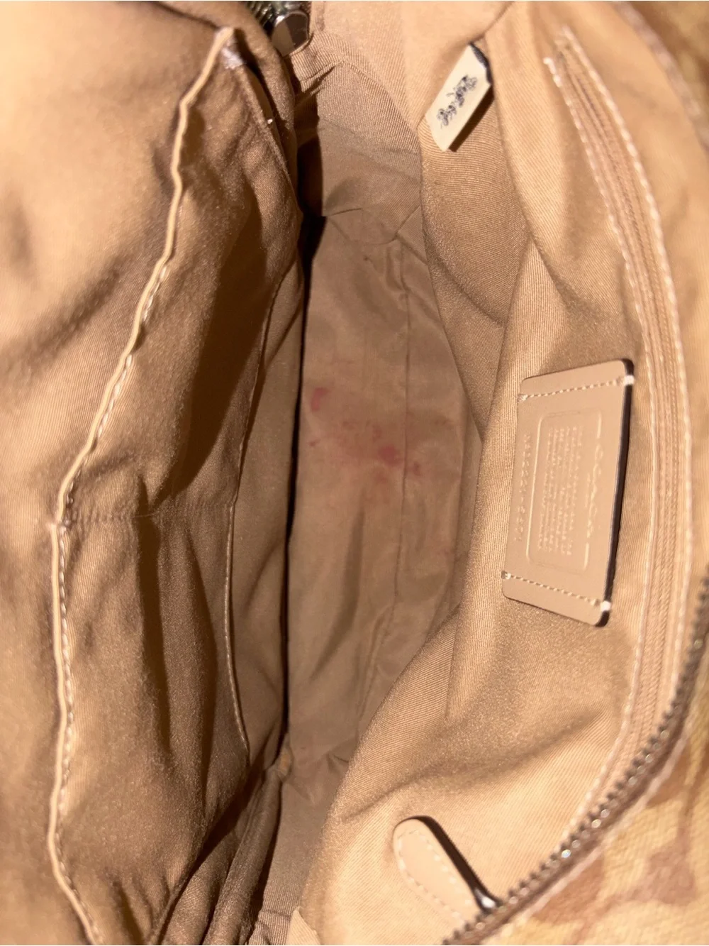 Coach Brown Signature Canvas Backpack with Yellow Leather Trim